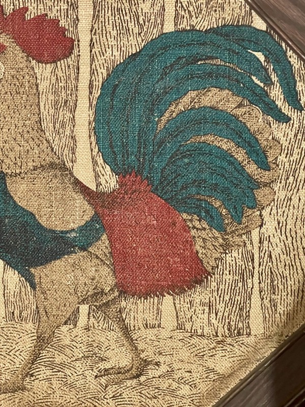 Kay Dee Hand Prints Linen Framed Art Print Rooster Vintage gallery