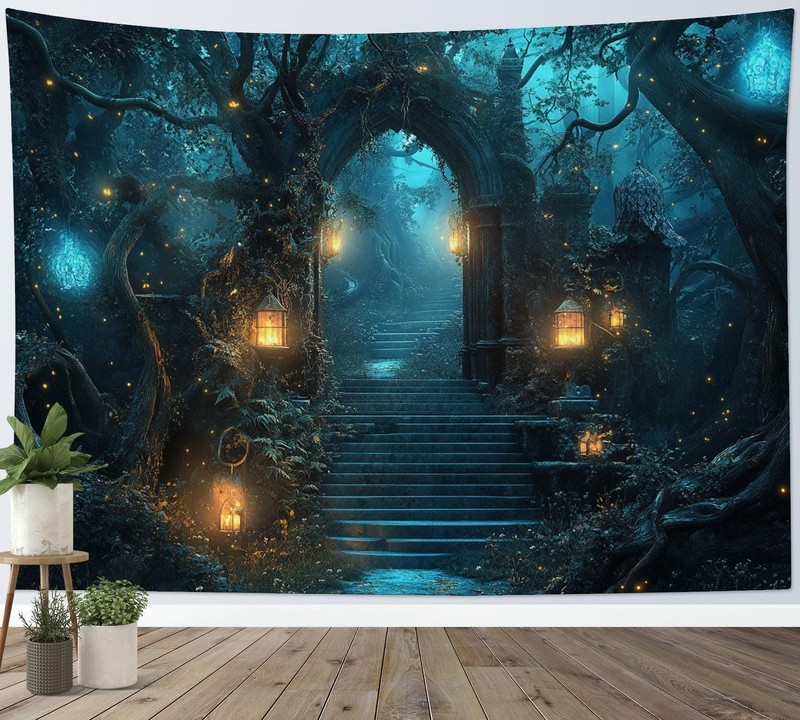 LB Magical Forest Tapestry for Bedroom Vintage Tree Gothic Landscape Fairytal…