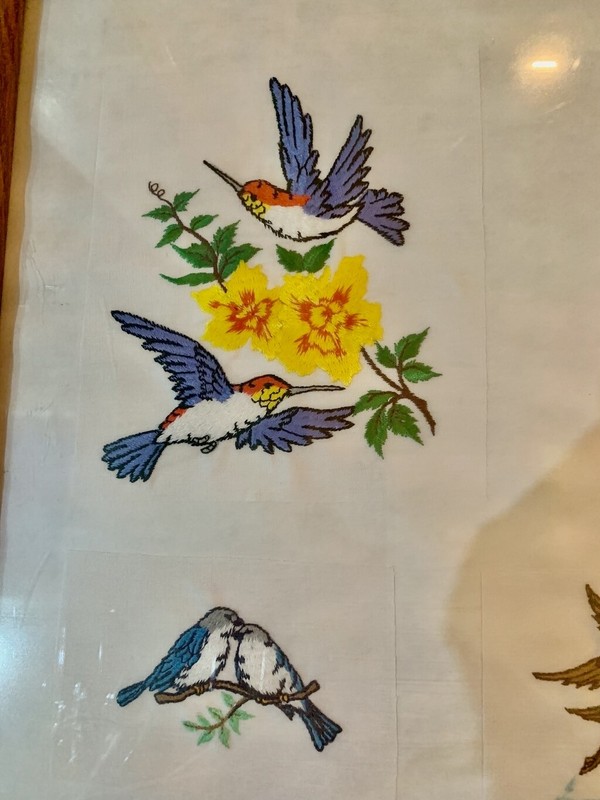 Vintage Embroidered Birds Picture Wood Framed Art 25" x 19" gallery