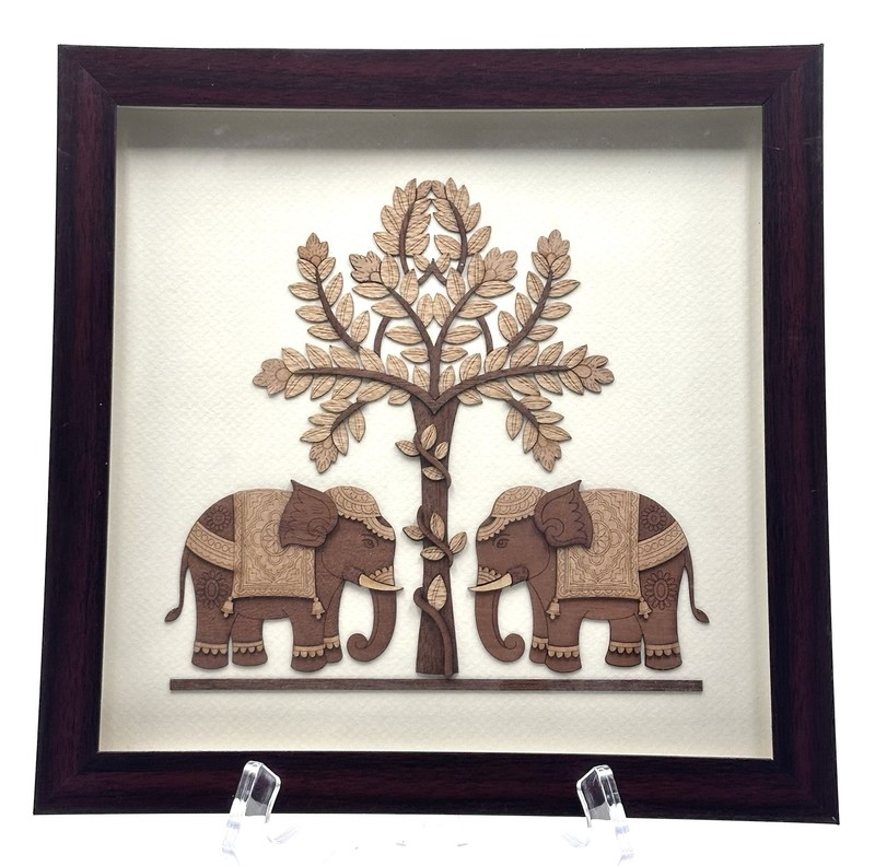 Framed India Elephant Artwork Various Natural Wood Types & Colors Boho Wall Art