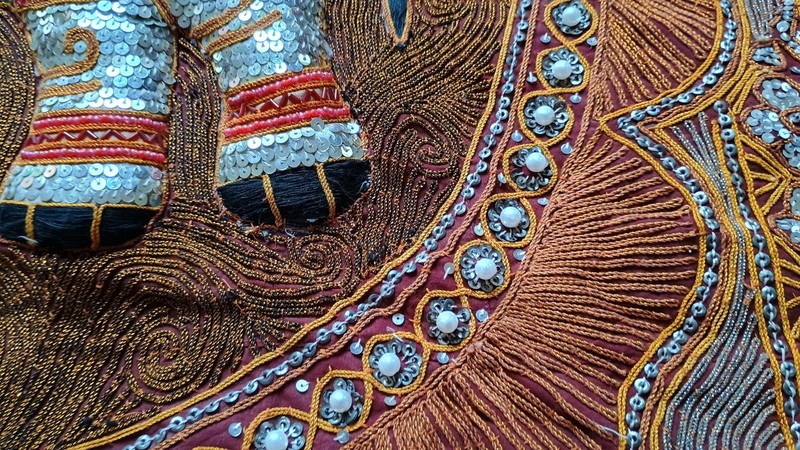 Handmade Burmese Kalaga Tapestry One-Of-A-Kind New Sequined Embroidered Elephant gallery
