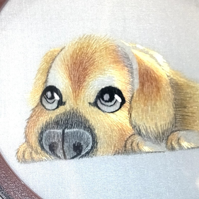 Chinese Silk Embroidery Round Double Sided Framed Puppy Dog Stitch Metallic Shu gallery