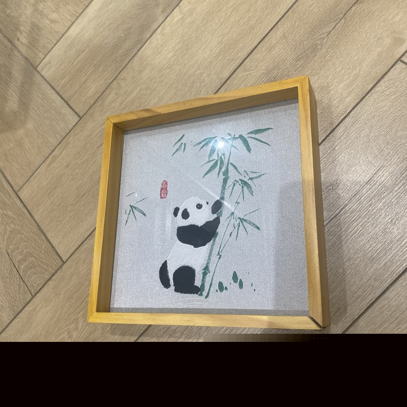 PRETTY CUTE CHINESE SHU BROCADE EMBROIDERY SILK PANDA FRAMED PICTURE BOXED