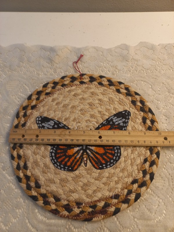 Butterfly Braided Rag Rug 10" Wall Hanging Or Trivet Handpainted Monarch Boho gallery