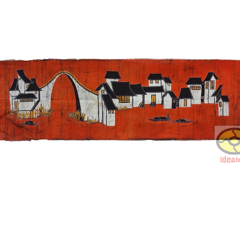 Folk Art Home Wall Hanging Batik Tapestry - Watery Town in Southern China 17x57" gallery