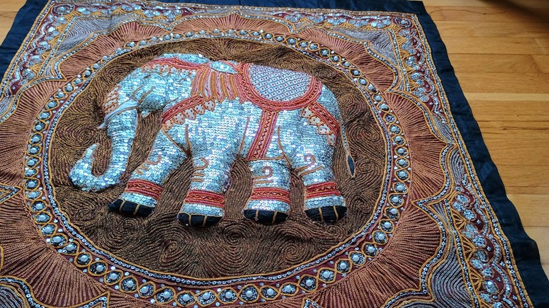 Handmade Burmese Kalaga Tapestry One-Of-A-Kind New Sequined Embroidered Elephant gallery