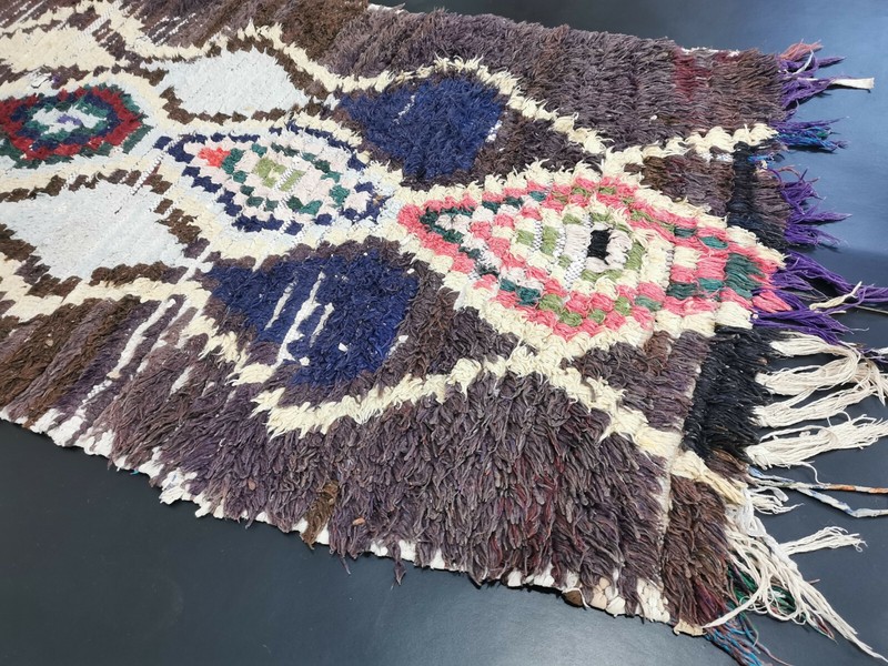 Handmade Vintage Moroccan Tribal Rug 2'6"x6'5" Berber Geometric Brown Wool Rug gallery