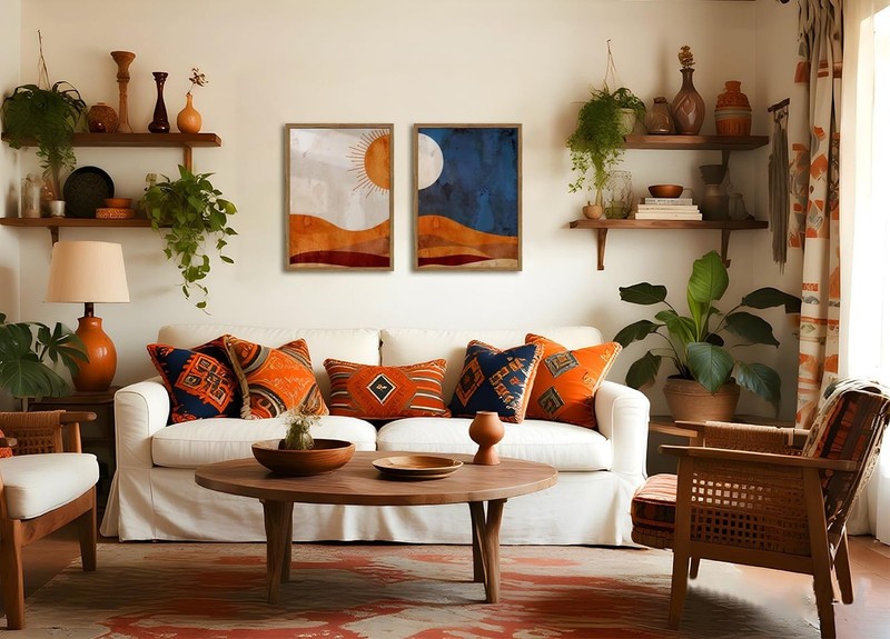 Framed Boho Sun and Moon Canvas Wall Art Set of 2, Vintage Western Desert Lan... gallery
