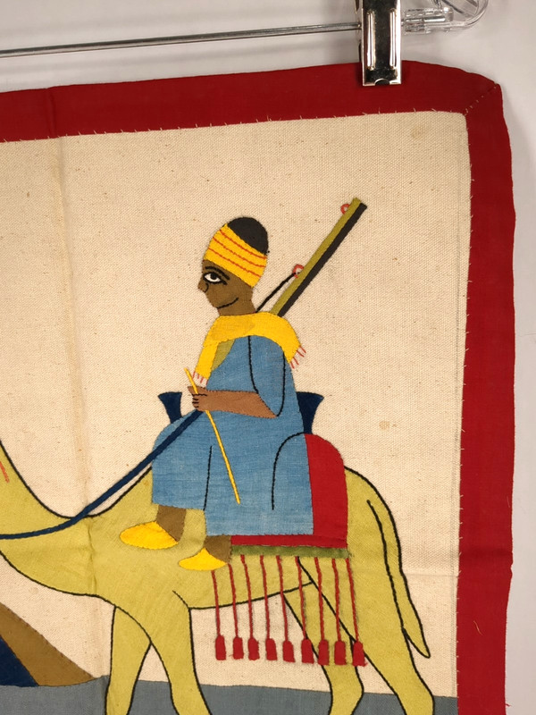 Vintage Khayamiya Egyptian Wall Hanging Hand Made Textile Art Camel Man gallery