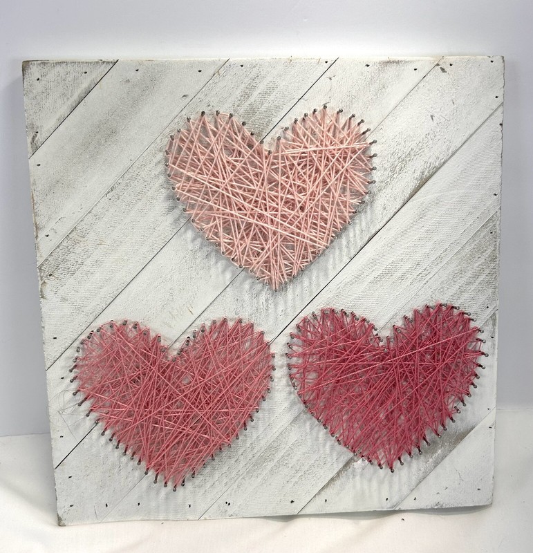 Hand made string and nail art 3d wooden box hearts valentines love
