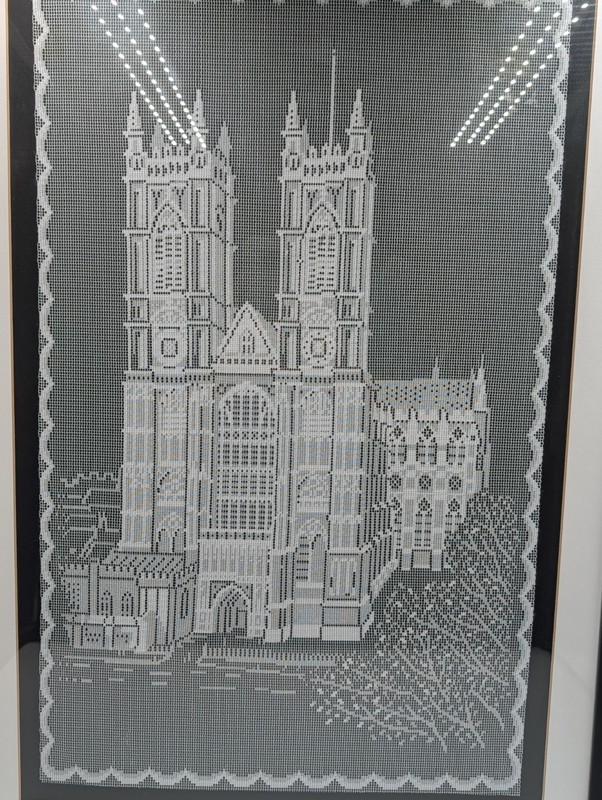 23”x16" Framed Vintage Westminster Abbey In Genuine Nottingham Lace Wall Art gallery