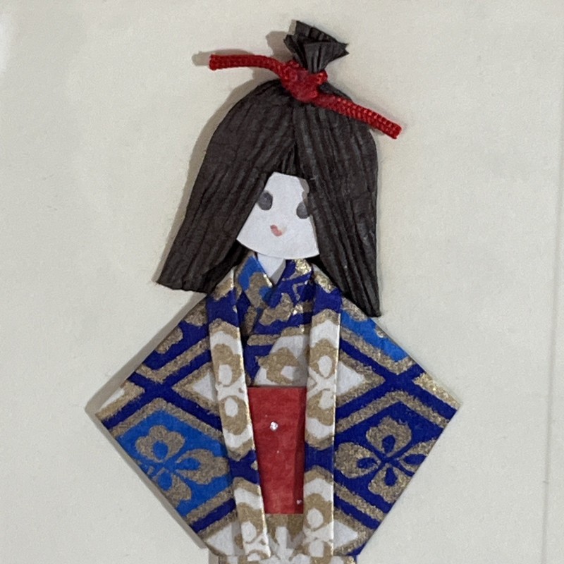 Pair of Vintage Silk Folded Geisha Paper Doll 2D Framed Wall Art Double Matted gallery