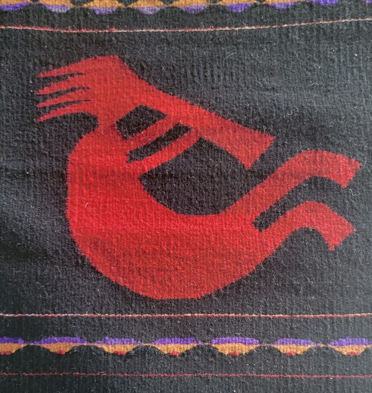 Hand Woven Wool Zapotec Southwestern Rug Mat Wall Hanging 20" x 22" Black & Red gallery