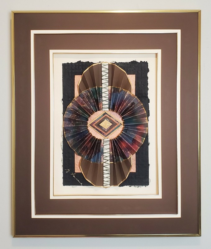 Vtg G. Lauaue Signed Shadowbox Art Sculpture Mixed Media Abstract Paper Folds 3D gallery