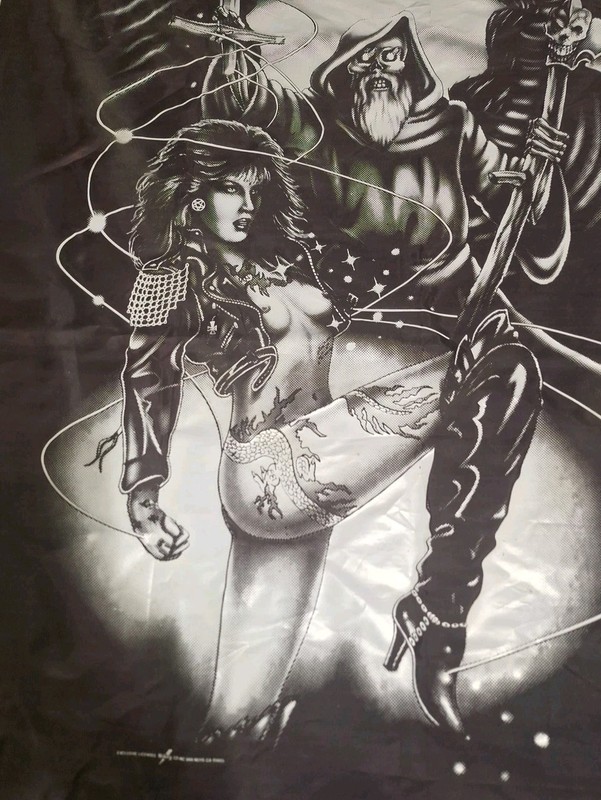 1989 Tapestry, Just Brass Pinup Naked Girl Grimm Reaper, Vintage 45x39 1/2 In. gallery