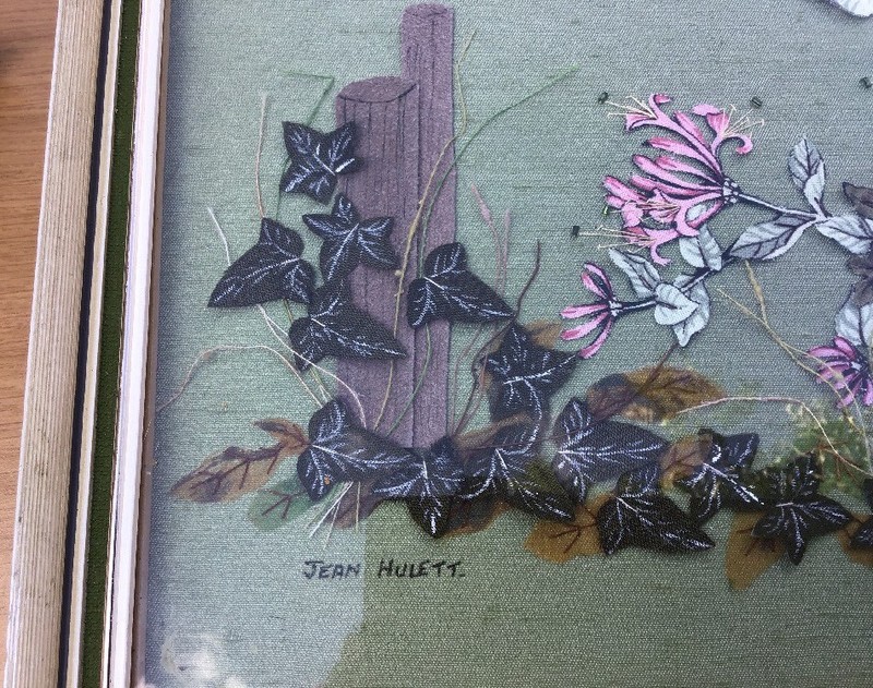 Beautiful F/G Applique “Honeysuckle & Ivy on Fence” Jean Hulett 46.5cm X 38.5cm gallery