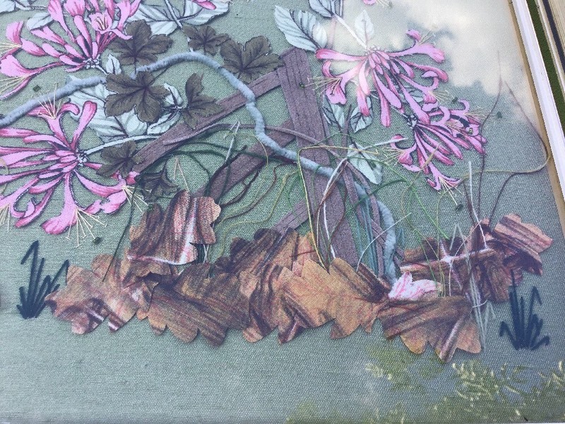 Beautiful F/G Applique “Honeysuckle & Ivy on Fence” Jean Hulett 46.5cm X 38.5cm gallery