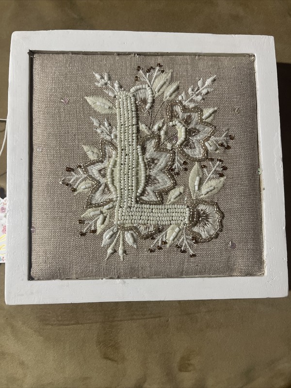 hand embroidered wall plaque with initial Great Gift Idea