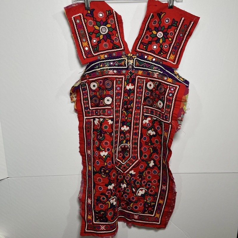 Vintage Kutch Rabari Hand Embroidered Neck Yoke Shisha Mirror Work Patch DIY