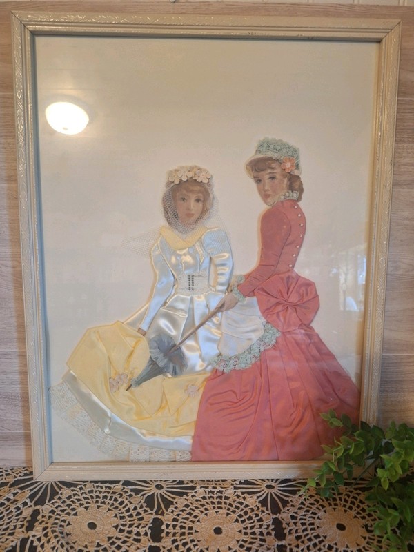 Vntg. Victorian Fabric 3D framed art picture, French Fashion, Wall art, Gallery