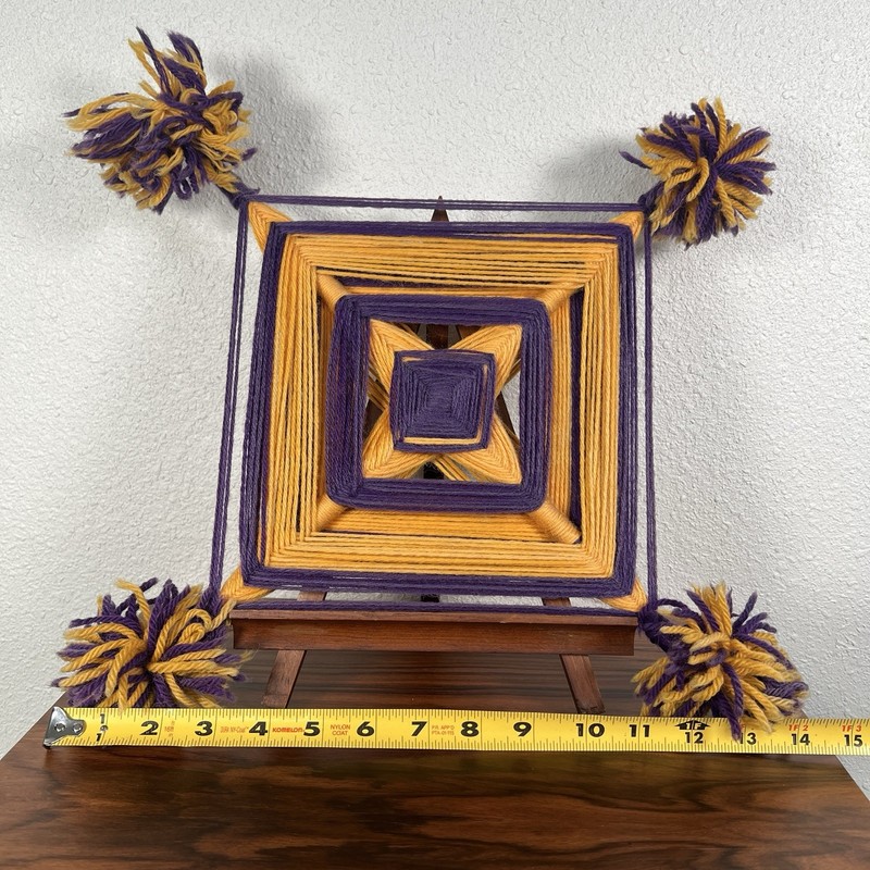 Vintage Purple Yellow Eye of God Handmade Yarn Art Folk Art Wall Hanging gallery