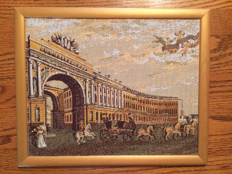 Framed Italian Tapestry Art of Palace – Horse Drawn Carriage – 12″ x 9 3/4″