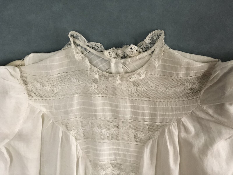 Antique Christening Dress 3 pieces handmade orig gold plated closure 100 yrs gallery