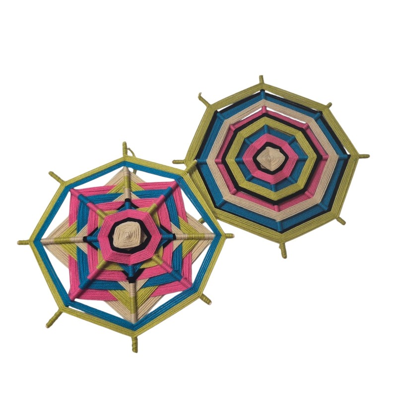 ​Set of 2 Handmade Yarn Mandalas 11" Ojo de Dios Wall Decor Colorful Boho Woven gallery