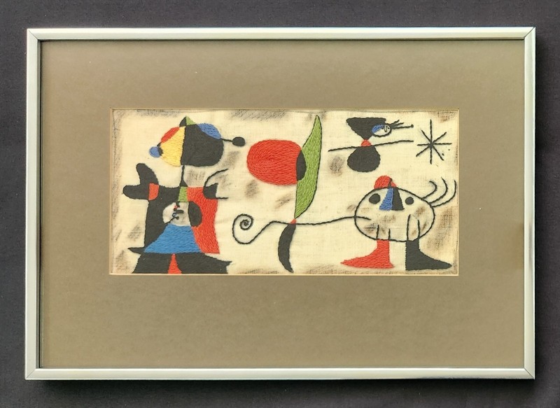 Joan Miro Joaquim Gomis Textile Embroidered Embroidery Art Piece Vintage Framed