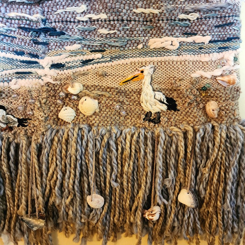 The ARRIVAL. Beach Loom Weaving & Heavy Embroidery 29 W x 36 H Wall Hanging Art gallery