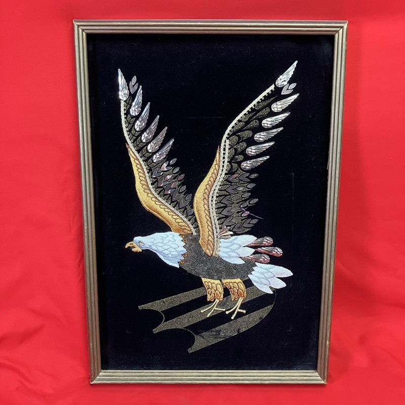 Vintage Sequin Bald Eagle / Framed / Beaded Sewn Velvet / MCM 70’s 18.5″x 13″ #2