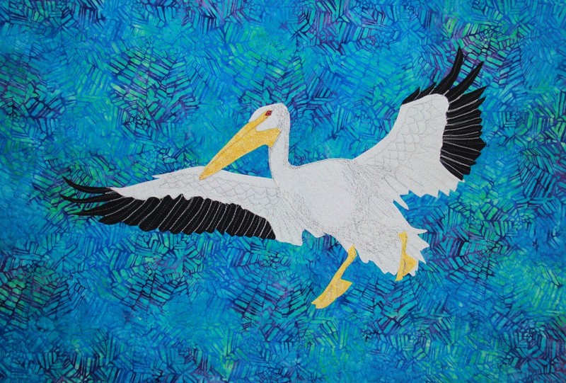 Fiber Art Wall Hanging White Pelican 38 x 27