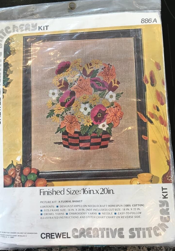 Vintage Creative Stitching 886A Crewel Embroidery Kit Flowers in Basket 16×20