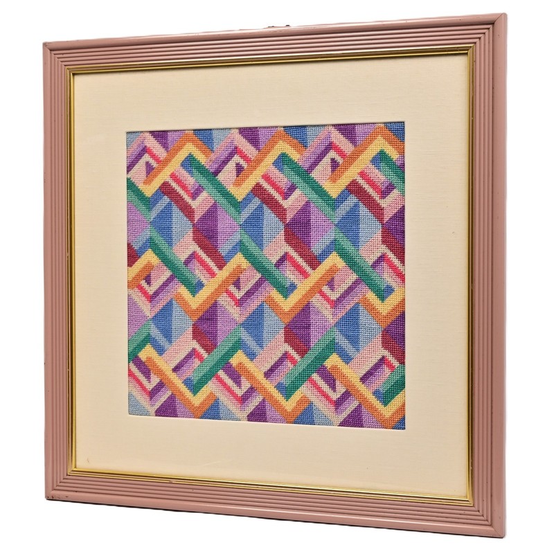 EDNA KATZ Original Vintage MCM Geometric Abstract Textile Needlepoint Tapestry gallery