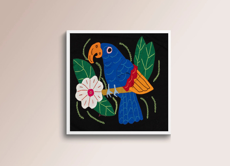 Blue Red And Orange Parrot with Flower Molita gallery