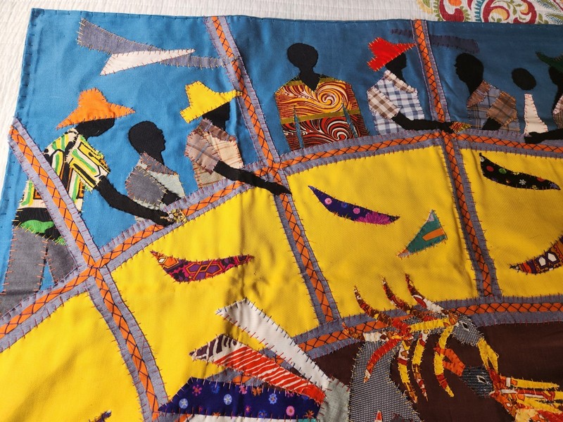 LARGE 55" Haiti Applique Textile Folk Art Men At Rooster Fight from La Fougere gallery