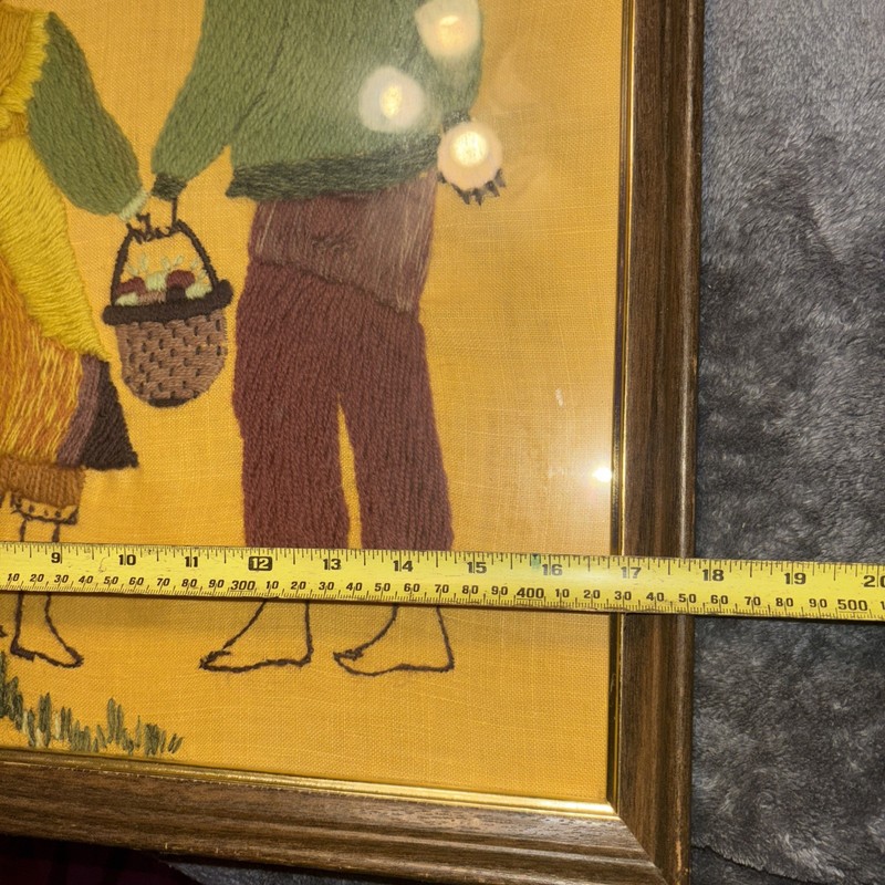 Vintage Framed Folk Art OOAK Embroidery Hanging Rustic Decor Children Wall Art gallery