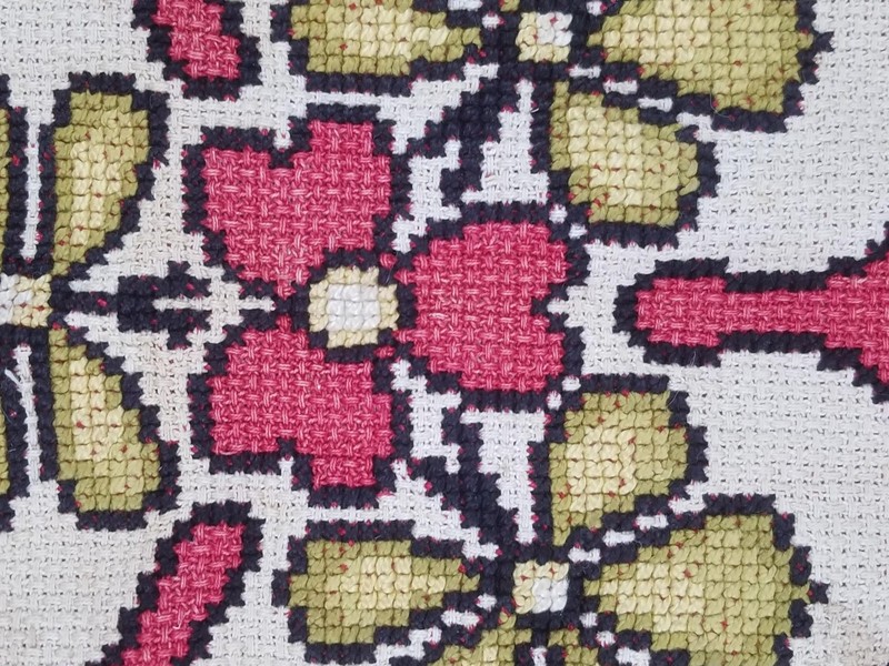 Antique Italian Assisi Embroidered Floral Pattern Textile 157x154cm gallery