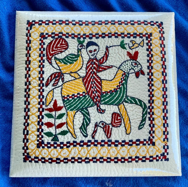 KANTHA EMBROIDERY BANGLADESH Horse Peacock Birds Ethnic India Art Tapestry