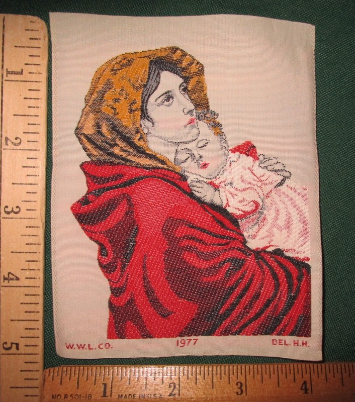 Rare Vintage Mother and Child Warner Artex Silk Woven Jacquard Embroidered Patch