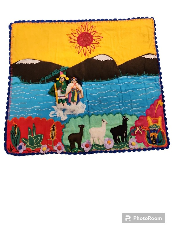 Handmade Peruvian Fabric Wall Hanging 3D Tapestry 18″ x 16″ Vintage