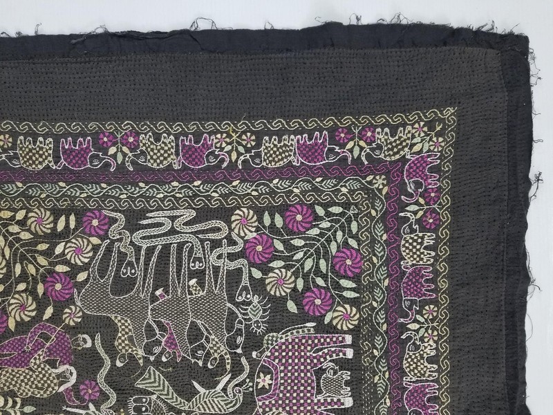 Vintage Bangladeshi Kantha Handwoven Textile Panel 63x63cm gallery