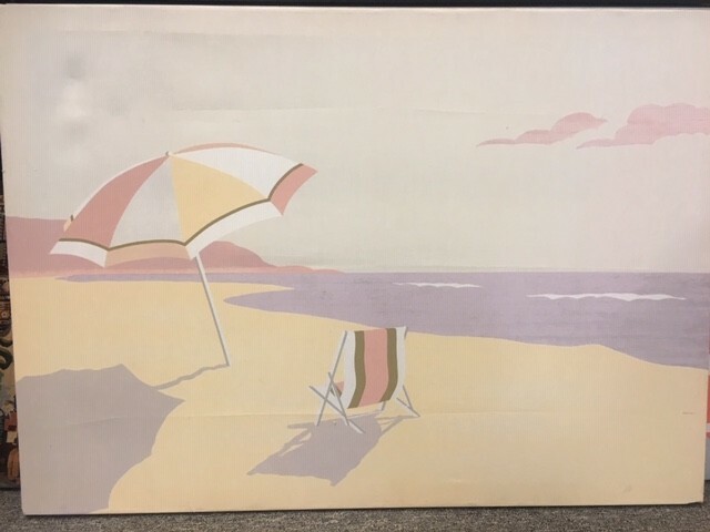 Fabric Silkscreen Wallhanging -Beach – Vintage Retro Mid Century Art Deco