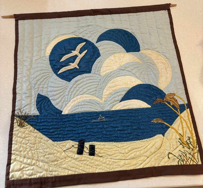 1980s Timeless quilted blue ocean, water, sea scape wall art