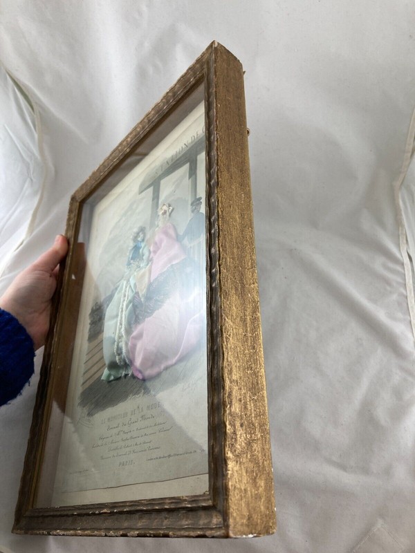 Antique Victorian French Fashion Shadow Box Paris Art Mixed Media Moniteur Mode gallery