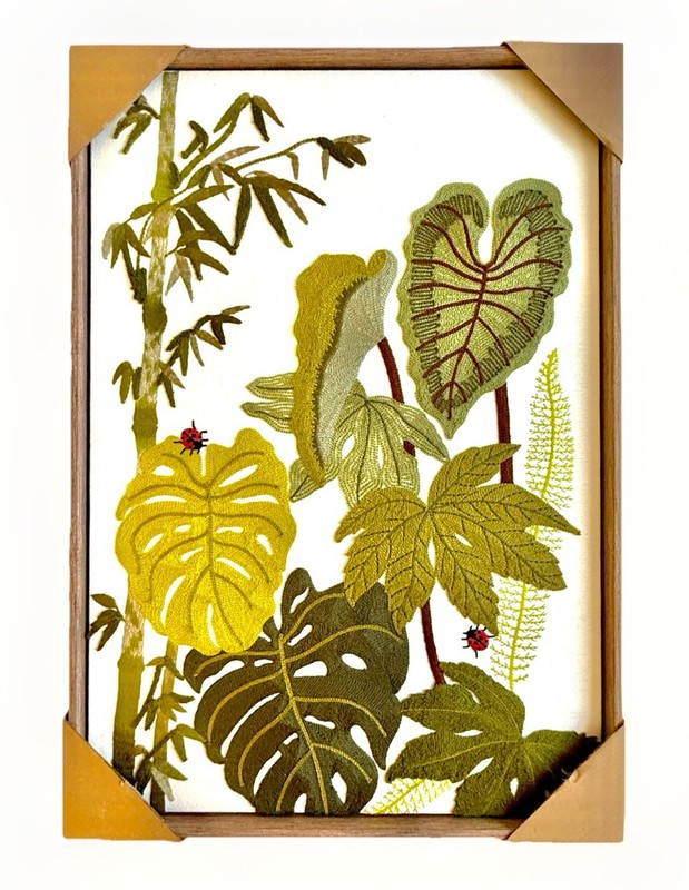 ⚜️BP Textile Embroidered Wall Art Botanical Tropical Bamboo Monstera Decor 26”L