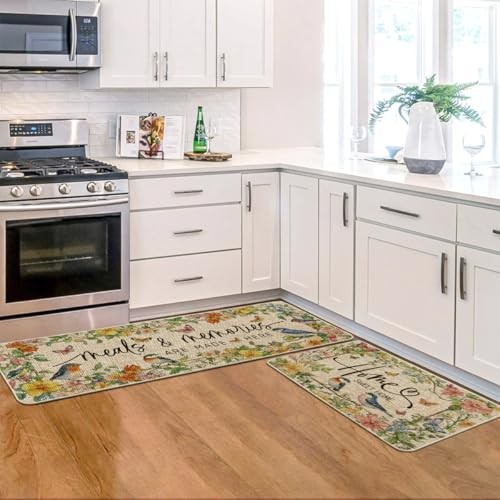 Bird Flowers Butterfly Spring Kitchen Mats Set of 2, Summer Home Decor Low gallery