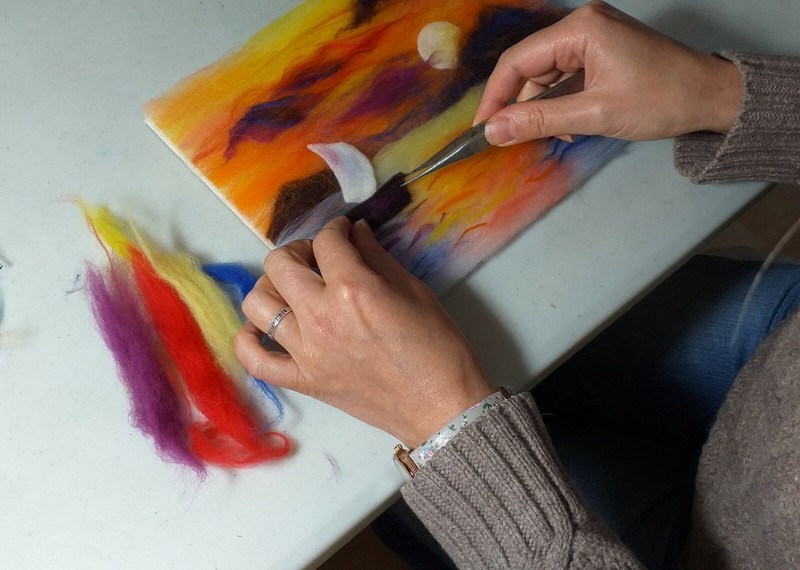 'Sunset' Wool Fibre Painting Felting Picture Original Artwork by Raya Brown gallery