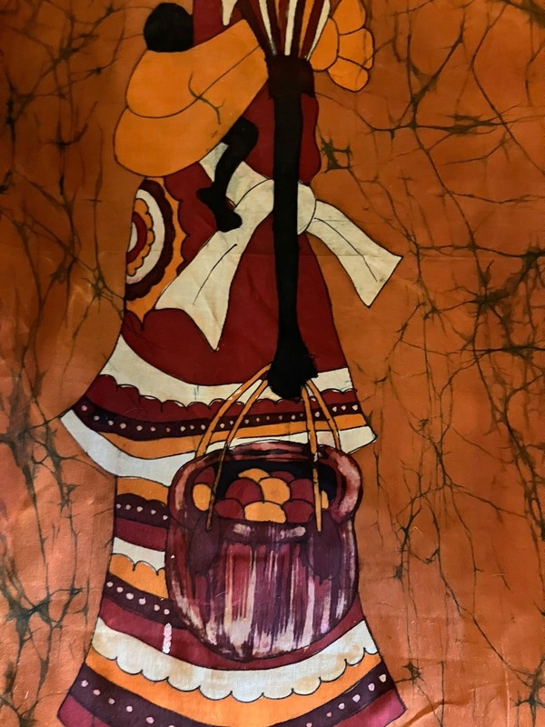Vintage African Mother and Child Batik Fabric Rare Orange Background gallery