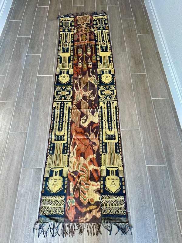 Table or floor runner vintage ikat from Indonesia, 90″ by 23″